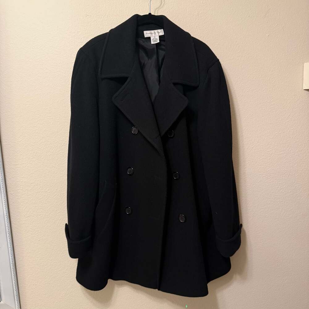 Preston & York Women's Size 14 Black 100% Wool Double-Breasted Pea Coat